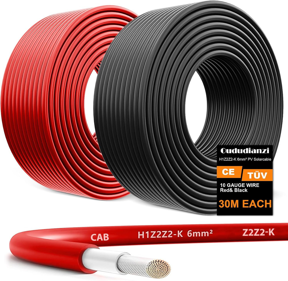 2X100 Feet Solar Panel Wire, 10AWG Solar Wire Tinned Copper PV Cable for Outdoor