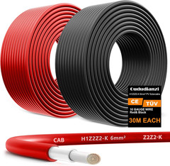 2X100 Feet Solar Panel Wire, 10AWG Solar Wire Tinned Copper PV Cable for Outdoor