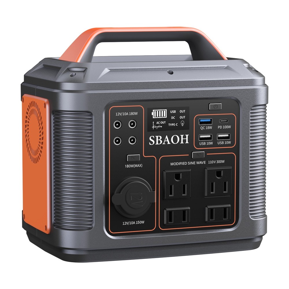 Portable Power Station Solar Generator Camping AC300W 80000mAh New Orange