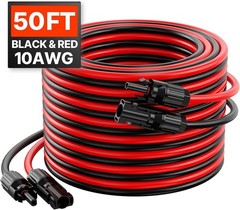 Vevor 50Ft Solar Panel Extension Cable 10Awg 6Mm Pv Wire Set Of 2