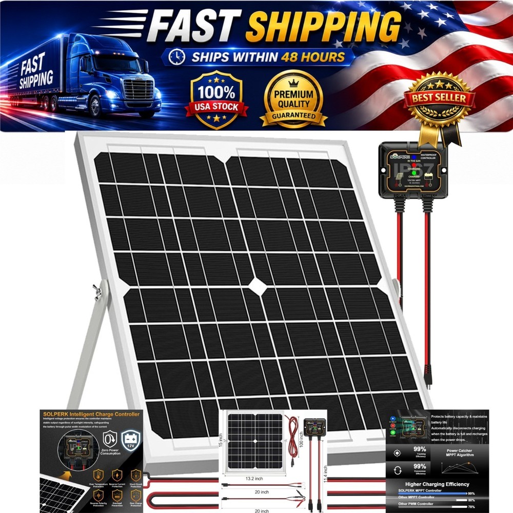 20W 12V Solar Panel Kit Battery Charger MPPT Controller SOLPERK