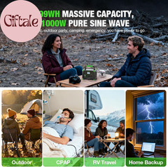 999Wh Solar Generator 1000W (Peak 2000W), Portable Power Station with Pure Sine