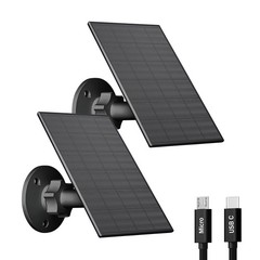 2W Security Camera Solar Panel IP65 Waterproof USB C Micro USB Black 2 Pack