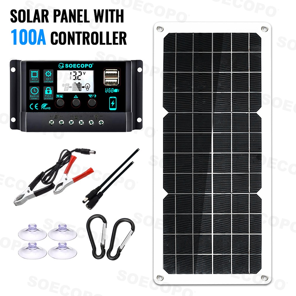 SOECOPO 150W Monocrystalline Solar Panel Kit with 30A/60A/100A LCD Controller fo