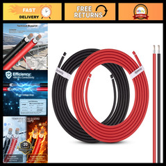 10 Gauge Solar Panel Wire 60Ft (30Ft Black & 30Ft Red) Tinned Copper UV Resistan