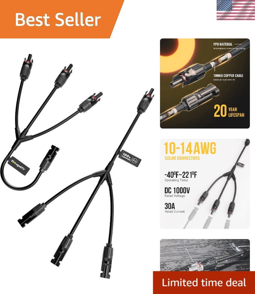 Solar Y Connectors 1 to 3 Parallel Connectors – Waterproof, 30A Max Current