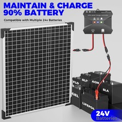 50W 24V Solar Battery Maintainer with MPPT Charge Controller Adjustable Bracket