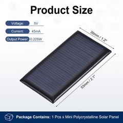 5V 0.225W 45mA Mini Polycrystalline Solar Panel 2.1×1.2″/53x30mm