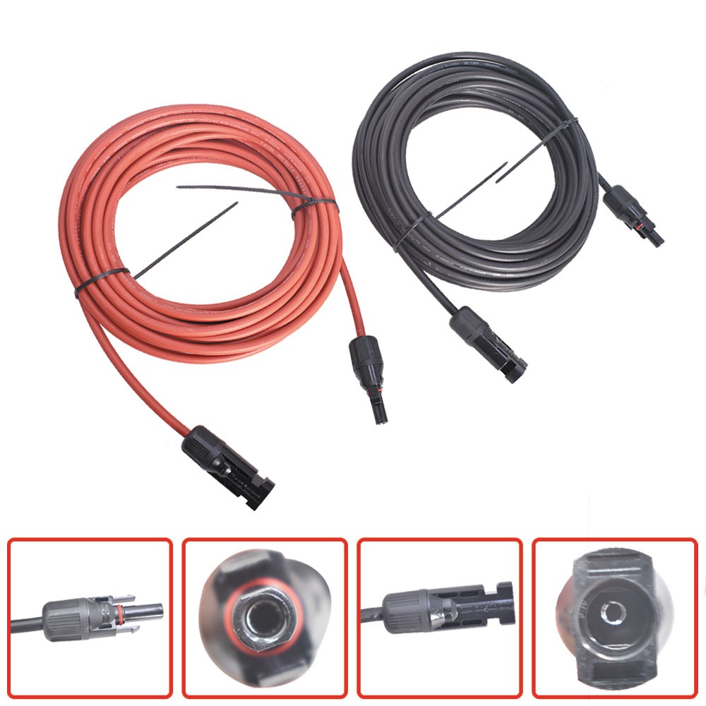 Solar Panel Extension Cable Wire Connector 1 Pair 30ft Black + Red 12AWG New