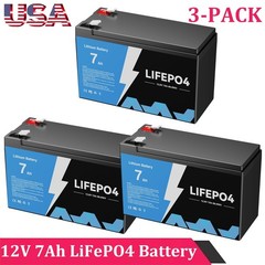 3-PACK 12V 7Ah 84Wh LiFePO4 Deep Cycle Battery Energy for RV, Solar, Marine,Home