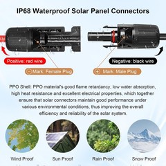 100FT 10 AWG Solar Panel Extension Cable PV Wire Solar Connectors Pair 6mm²