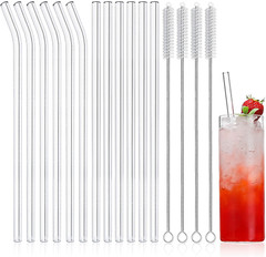 12-Pack Reusable Glass Straws, Clear Glass Drinking Straw, 10”X10 MM, Set of 6