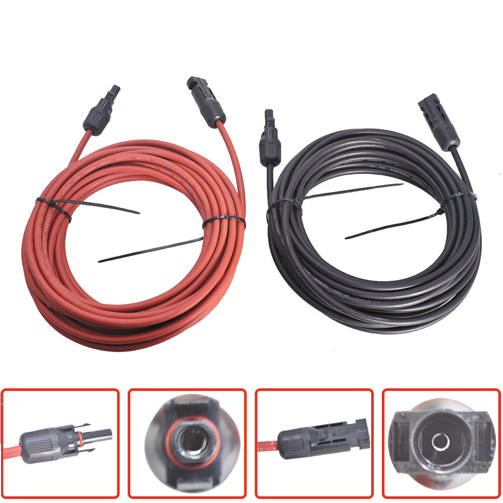 20 Feet 12AWG Black + Red Solar Panel Extension Cable Wire Connector 1 Pair