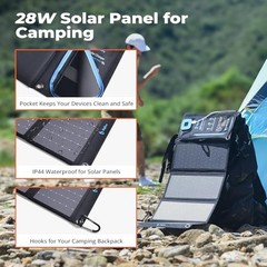 28W Solar Panel Charger with Digital Ammeter, USB-A/USB-C Outputs | Black