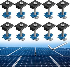 10pcs Solar Panels Mid Clamps for Unistrut, 40mm, Black | Aluminium Alloy Solar