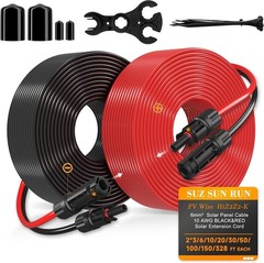 SJZ Sun Run Solar Extension Cable 10Awg 50 Ft Pv Wire Black Red