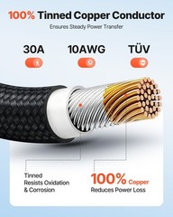 30ft Solar Cable 10 AWG, MC4 Termination, IP67, XLPE Insulation, TÜV Certified