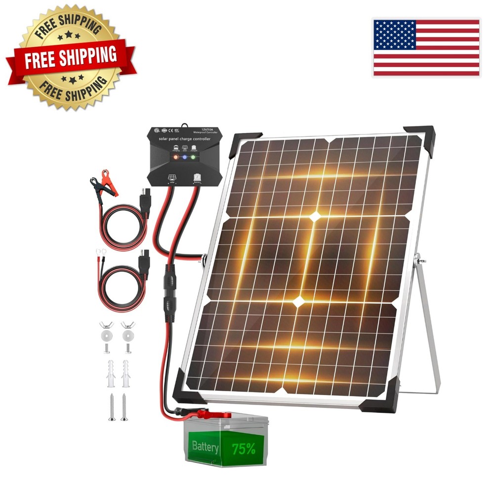 30W 12V Solar Panel Charger Trickle Maintainer Kit with Safety Features