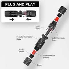 Solar Panel Connectors 12 PCS 10AWG 12AWG 14AWG Male Female Black