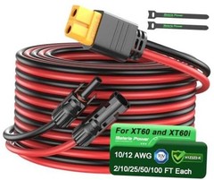 10FT Solar Connector to XT60 Adapter Extension Cable, 10 ft 12AWG Red and Black