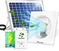 Solar Fan with Battery, 8″ Solar Powered Fans for Shed with 25W Bifacial Solar