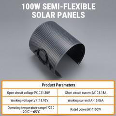 100W Flexible Solar Panel, 23% High-Efficiency Solar Panel Semi-Flexible Panel
