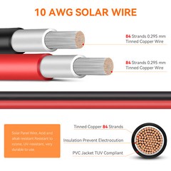 50ft Black +50ft Red 10AWG Solar Panel Extension Cable Flexible Wire Connectors