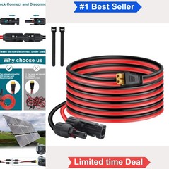 XT60 Connector Solar Extension Charging Cable 10FT 12AWG Pure Copper