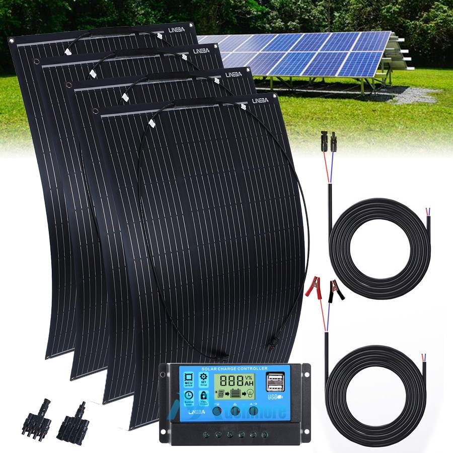 200W 400W Mono Flexible Solar Panel Kit + 30A Controller for RV Car Home Rooftop