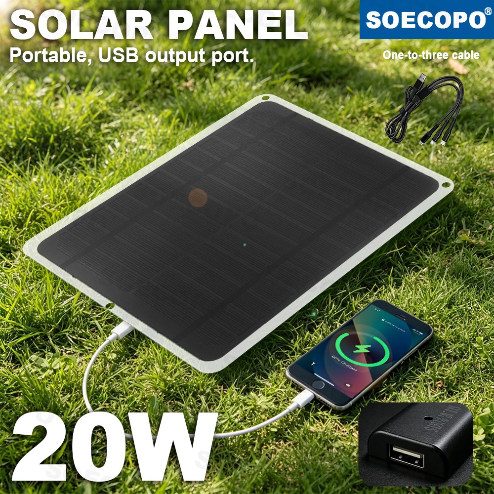 20W Flexible Solar Panel Charger Monocrystalline with USB Output Fast & Charger