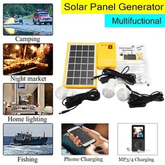 USB Solar Power Panel Generator Kit 5V Charger Home System 3 LED Bulbs Light