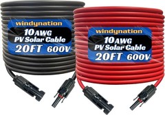 10 Gauge 40A Weatherproof Solar Cable – 20ft Black & Red Pair with MC4 Connec…