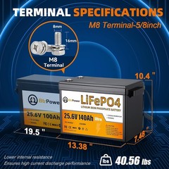 24V 140Ah LiFePO4 Lithium Battery Pack for RV Marine Solar System with 100A BMS