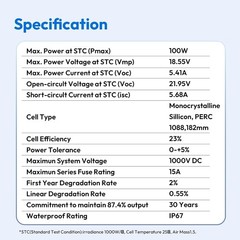 Durable 100W Monocrystalline Solar Panel with Waterproof & 30-