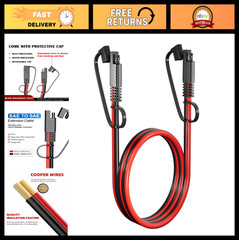 12AWG SAE Extension Cable 6.6FT – Heavy Duty for Car, RV, Solar Applications