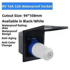 External Waterproof 16A Mains Socket for RV Trailers Campers IP44 Protection