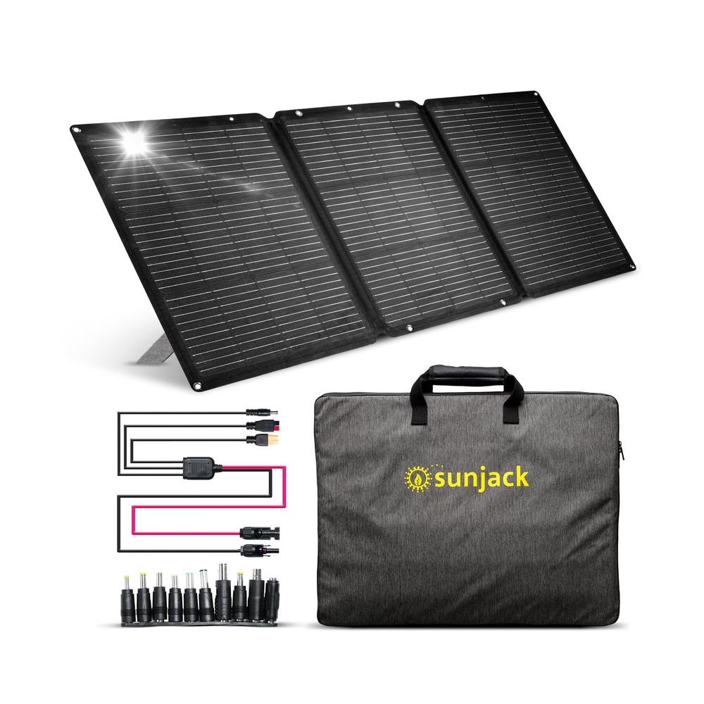 SunJack 120W Folding Portable Solar Panel with Kickstands, MC4/PD60 USB-C/USB…